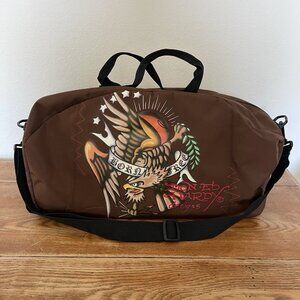 Vintage Don Ed Hardy Duffle Bag Born Free Brown Eagle Strap Y2k Travel